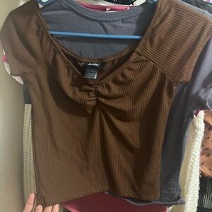 Trendy Brown Ruched Crop Top